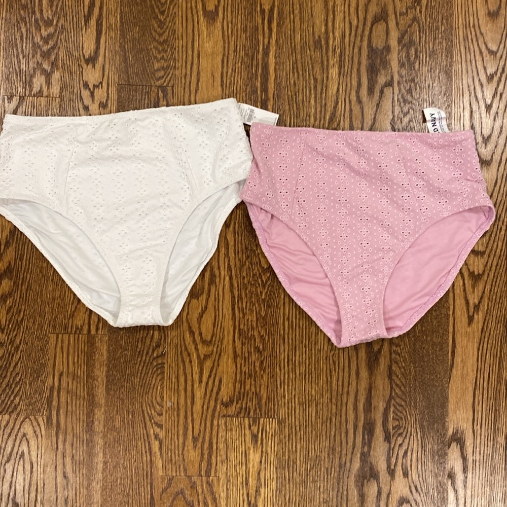 2 NWT Old Navy High-Waisted Eyelet Bikini Swim Bottoms Punk & white medium